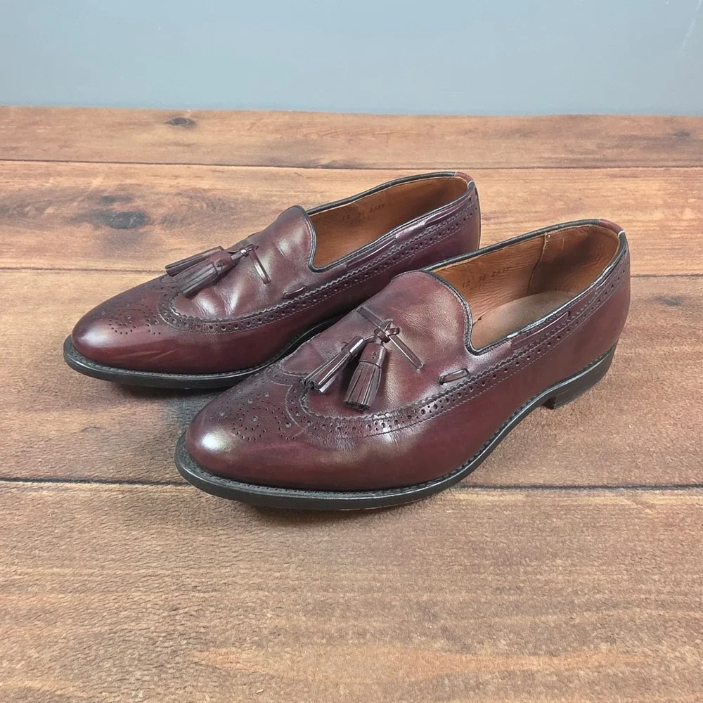 Allen Edmonds Manchester Loafers Men 12 Burgundy Good Wingtip Tassel Dress Shoes